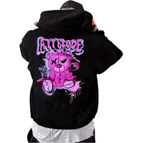 GORGLITTER Men's Bear Graphic Hoodie Long Sleeve Drawstring Hooded Sweatshirt Thermal Pullover Tops with Pocket
