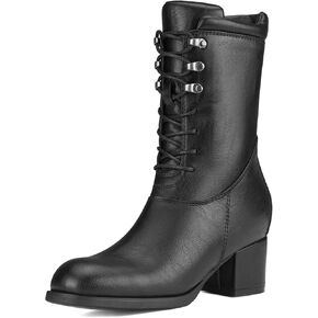 Women's Combat Boots Lace up Mid Calf Boots Side Zipper Chunky Heel Military Boots for Women