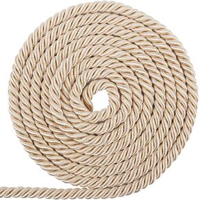 GORGECRAFT 20 Yards Trim Cord 8mm/0.31" Polyester Twist Lip Twine Decorative Braided Rope Thread String Ribbon for Home Decor Curtain Tieback Upholstery Accessories Sewing Crafts Silver