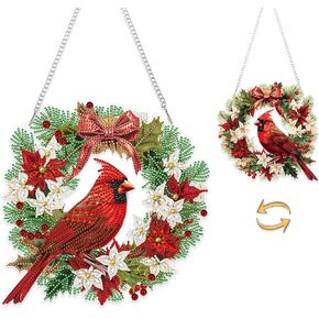 Eiflow Christmas Diamond Art Hanging Kit for Adult, DIY Acrylic Diamonds Painting Ornament Double Sided Pendant Board Kit(Cardinal Bird)