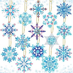 BBTO 15 Pieces Winter Diamond Painting Keychain Snowflake Diamond Painting Ornaments 5D DIY Diamond Painting Keychain Christmas Diamond Art Ornaments for Kids Christmas DIY Crafts Family Decor
