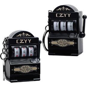 CZYY Slot Dice Set with Keychain Ring - Mini Slot Machine D20 and D6 Dice, Unique DND Accessories & Keychain - Perfect D&D Gifts, RPG Gamer Fidget Toy, DND Party Favors (Black)