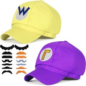 Novelty Super Bros Costume Cosplay Hat for Adult Teens Halloween Party Supplies Cosplay 2Pcs 19.5-20.3inch inch Purple Yellow