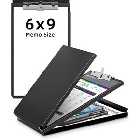 A5 Metal Clipboard with Storage - Memo Size Heavy Duty Recycled Aluminum Clipboard, Binder Form with Privacy Cover, 6x9 Inch Paper Holder for Police, Nurses, Students, and Office Use - Frosted Black