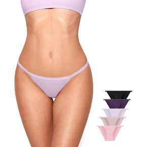 Natrelax Women's Underwear Low Rise String Bikini Cotton Panties Low Rise Tagless Stretch Panty 5 Pack