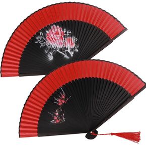 2pcs Decorative Folding Fans Chinese Hand Fan Vintage Bamboo Silk Fan for Dancing,Festival,Club,Event,Party,Decoration