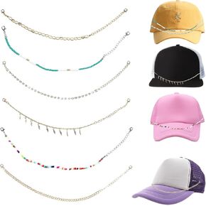 6 Pcs Trucket Hat Chains Bill Decoration, DIY Pearl Chains for Hat Bill Decoration Metal Chains for Mesh Baseball Cap Accessories Chain for Party Supplies