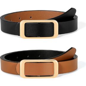 SUOSDEY Women Reversible Leather Belts for Jeans Pants Dresses Ladies Fashion Belts with Gold Buckle