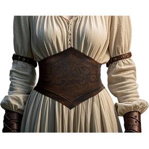 L'VOW Women Brown Leather Corset Belt Medieval Viking Belt Renaissance Wide Cinch Belt