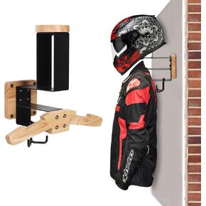 Helmet Holder, Motorcycle Helmet Rack Wall Mount, Solid Wood & Heavy Duty Steel Helmet Wall Mount for Motorcycle,Football,Cycling, Skiing,Tactical Gear Wall Hanger