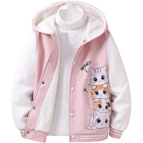 MakeMeChic Girl's Cartoon Print Hooded Jacket Button Down Long Sleeve Cute Jacket Outerwear