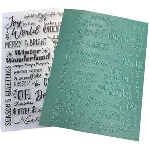 DIYology Christmas Sentiment Background Embossing Folders for Card Making, Xmas Blessing Phrases Background Texture Embossing Folder Template for DIY Paper Crafts Scrapbooking Polymer Clay Decoration