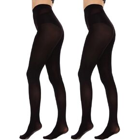 Citystl 2 Pairs Women's Black Tights 60D, Solid Color Soft Opaque Microfiber Tights