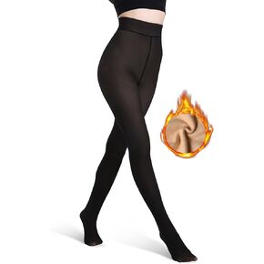 MATHACINO Fleece Lined Tights Women, Fake Translucent Thermal Tights High Waist Pantyhose for Women Warm Leggings for Winter