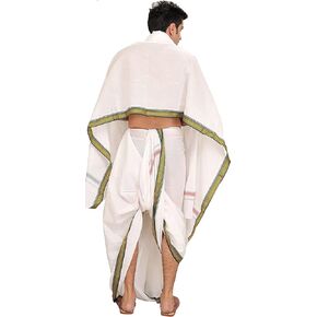 Kolakeer™ Men's 9x5 Panjakejam Dhoti with Angavastram - 3.3 Mtrs Dhoti with 1.5 Mtrs Angavastram
