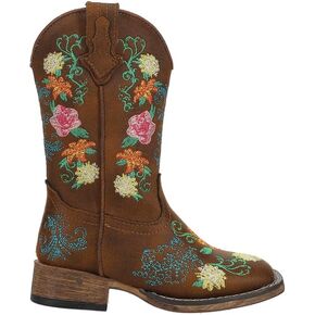 ROPER Kids Girls Bailey Floral Square Toe Casual Boots Mid Calf - Brown