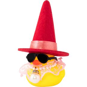 wonuu Halloween Car Dashboard Rubber Ducks, Decorations Duck for Office Desk Ornament Accessories with Witch Hat Glasses Pearl Skirt, Halloween Party Gifts, Giving Exchange, Red_Pink