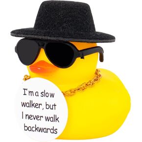wonuu Encouragement Support Rubber Duck Car Dashboard Decorations, Funny Thinking Positive Duck with Card Creative Duck Car Ornament for Cute Car Accessories, Black