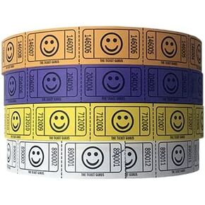 The Ticket Gurus-(4) Single Smile Rolls- 2000 Tickets Per Roll-Purple/Yellow/Orange/White