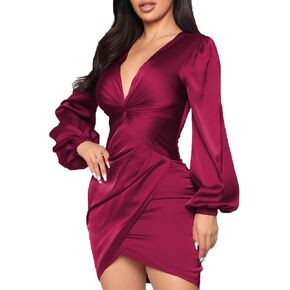 LightlyKiss Women's Long Sleeve Wedding Guest Dresses Sexy Fashion Mid Length Club Party Dress
