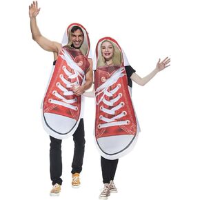EraSpooky Adult Sneaker Costume Couples Red Canvas Shoes Outfit Funny Halloween 2Pc Jumpsuit