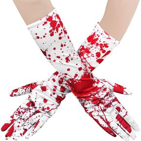 1 Pair Bloody Gloves Nurse White Blood Splattered Gloves Creepy Outfits Halloween Party Costume Cosplay Accessory for Zombie Cheerleader,Chucky,Nurse,Doctor Cosplay