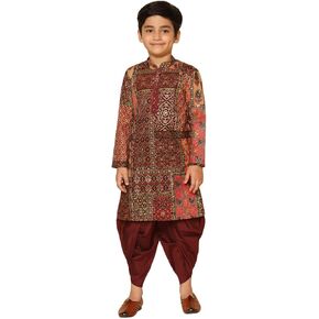 KISAH Boy's Printed Cotton Kurta & Elastic Band Dhoti Set – Ethnic Indian Wear for Weddings, Festivals & Everyday Comfort