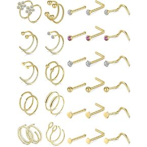 20 جرام حلقات الأنف 316L الفولاذ المقاوم للصدأ هوب L شكل الأنف ترصيع الأنف المسمار العظام الفضة حزمة للنساء الرجال 38 قطعة in Kuwait