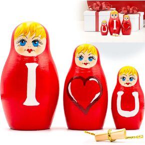 AEVVV Valentines Day Nesting Dolls Set of 3 pcs - Valentines Day Decor - I Love You Gifts for Him - I Love You Gifts for Her - Valentines Day Gifts for Him