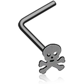 Freedom Fashion Pirate Skull L-Shaped 316L Surgical Steel Nose Stud Ring
