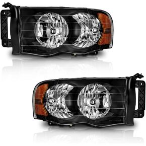 Headlight for 02-05 Dodge Ram 1500 Pickup Headlamp for 03-05 Dodge Ram 2500/3500 Pickup Pair Black Housing Amber Reflector Left+Right Side in Kuwait