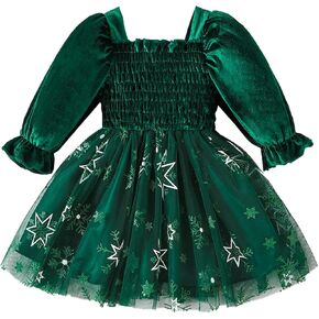 Velvet Dress for Toddler Girls Casual Winter Fall Clothes Split Smocked Long Sleeve Christmas Party Wedding Dress