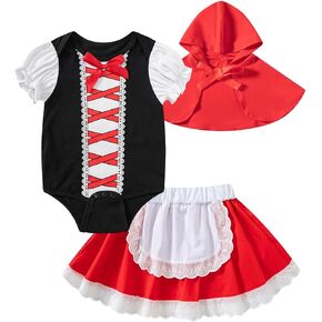 Infant Baby Gilrs Little Red Riding Hood Costume Halloween Skirt Outfits Sets with Cloak