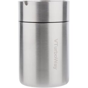 VTurboWay Portable Car Ashtray with lid, 304 Stainless Steel Windproof Detachable, For Most Car Cup Holder, Silver