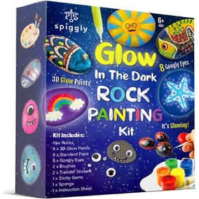 Spiggly Glow in The Dark Rock Painting Kit For Kids 6-12 | Arts and Crafts Painting Rocks for Kids | Kids Craft Paint Kits | Craft Activities Kits | Arts and Crafts Gifts for Boys Girls| Birthday Gift