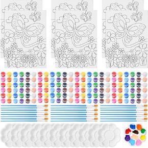 Marspark 12 Set Butterfly Canvas Painting Kit Pre Drawn Canvas for Painting 12 Color Acrylic Paint Strips Paint Brushes Paint Palette Set for Kids Adult Classroom Christmas Birthday Party Gifts
