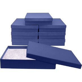 Novel Box Made in USA Jewelry Gift Box in Blue Kraft with Removable Cotton Pad 7X5X1.25 (Pack of 8) + Custom NB Pouch