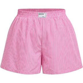 SHENHE Women's Plus Size Striped Boxer Shorts Elastic High Waisted Summer Casual Lounge Shorts