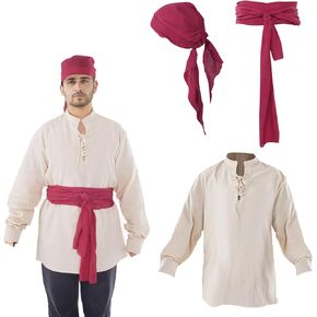 3pcs Men's Medieval Pirate Costume Mens Pirate Costume Set Adult Pirate Costume Men for Halloween Party Cosplay