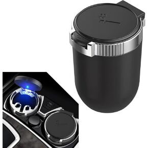 1 PC Car Ashtray, Multifunctional Portable Mini Detachable Trash Can with Lid to Isolate Odor, Metal Flame Retardant Liner, Universal for Cars Home Office (Gold & Black)