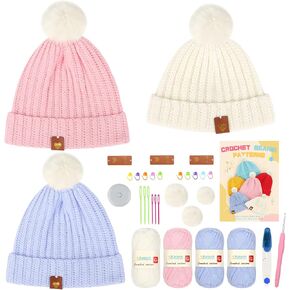Katech Crochet Kit for Beginners-Beginner Crochet Kit for Adults w/Easy to Follow Instructions-Learn to Crochet Starter Kits w/Crochet Yarn for Crocheting-All Crochet Accessories You Need (Baby Hat)