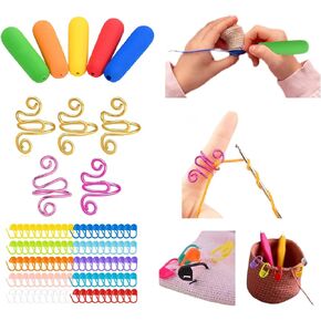 Crochet Kit Set, Includes 5PCS Ergonomic Crochet Hook Grips/5PCS Knitting Crochet Loop Ring for Fingers /100pcs Knitting Crochet Locking Stitch Markers for DIY Arts,Crafts Knitting Supplies