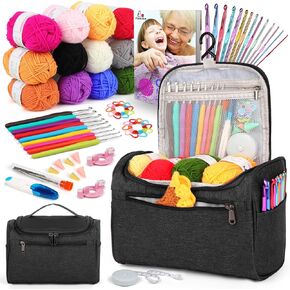 Aeelike Crochet Kit for Beginners Young and Old, First Crochet Kit for Adults Include 23pcs Crochet Hooks, 655 Yards Yarn Set for Crocheting, Instruction, Bag, Crochet Accessories and Supplies, Black