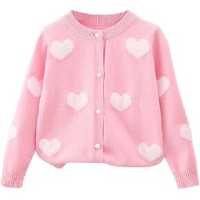 Floerns Girl's Heart Print Long Sleeve Knitted Button Front Kawaii Cardigan Sweater