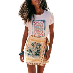 CHARTOU Women's Summer Floral Print Wrap Short Skirt Knot Side High Waist A Line Beach Mini Skirt