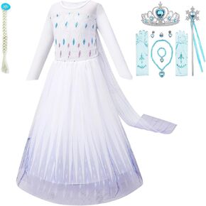 Girls Princess Costumes Snow Fancy Party Dress Up Halloween Cosplay Outfit with Accessories