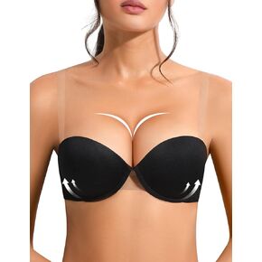 Strapless Push Up Bra with Clear Straps for Women, Thick Padded Underwire Convertible Bras Add One Cup