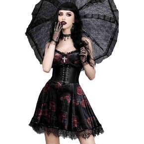 GothDark Vintage Goth Velvet Dress with V Neck Lace Trim Fall Sexy Black Halloween Dress
