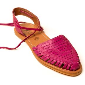 Mexico en la Piel Handcrafted Fuchsia Leather Flat Huarache Sandals for Women - Closed Toe, Lace Up Roman Style, Water-Resistant, Lightweight, Durable, Comfortable, Breathable