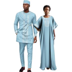 African Clothes for Couple Silver Print African Traditional Mens Suits and African Dresses for Women Lovers Outfits